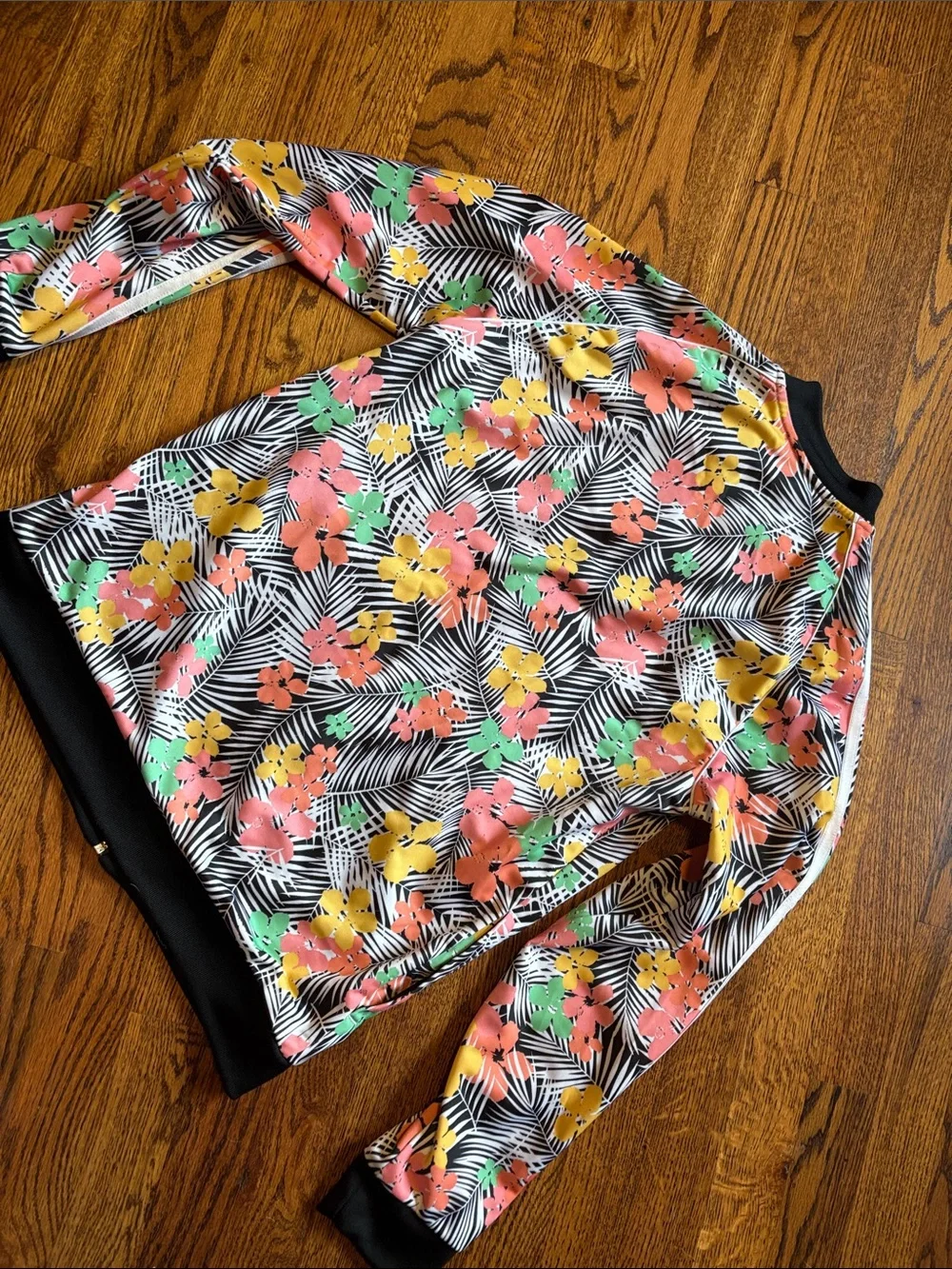 EUC adidas Tropical Floral Print Jacket in Black, Yellow, Coral, Green YXL